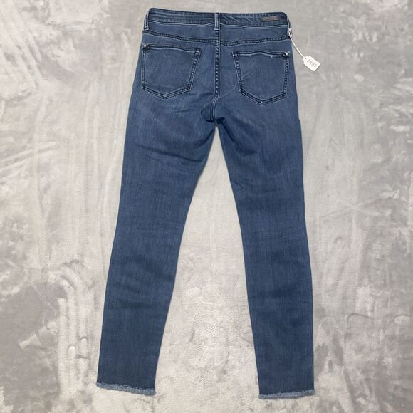 Pilcro and the Letterpress Jeans Womens 27 Blue Script Rough Hem Ankle Stretch - Picture 8 of 8